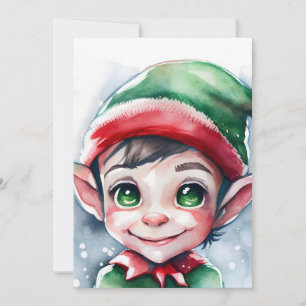 Cartão De Festividades Fada de Natal em Aquarela Fofa com Orelhas Longas