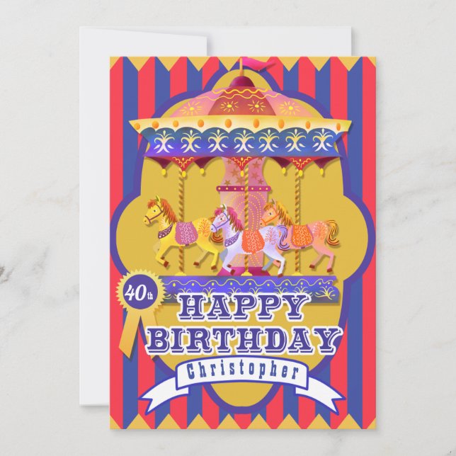 Cartão De Festividades Fair Carousel Birthday (Frente)