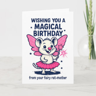 Cartão De Festividades Fairy Rat Mother Birthday Card: Funny Pink Animal 