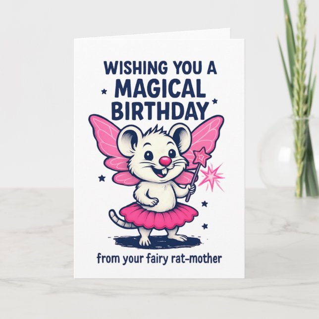Cartão De Festividades Fairy Rat Mother Birthday Card: Funny Pink Animal  (Frente)
