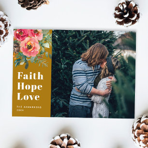 Cartão De Festividades Faith Hope Love. Foto floral religiosa de Natal