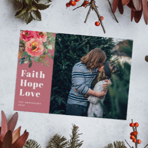 Cartão De Festividades Faith Hope Love. Foto floral religiosa de Natal