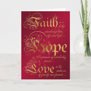 Cartão De Festividades Faith, Hope, Love Red and Gold Christmas Card