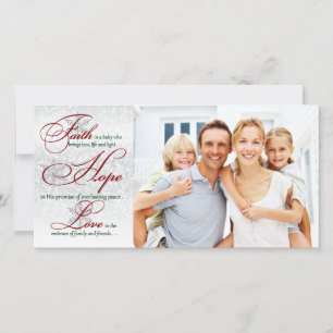 Cartão De Festividades Faith, Hope, Love Silver Christmas Photocard