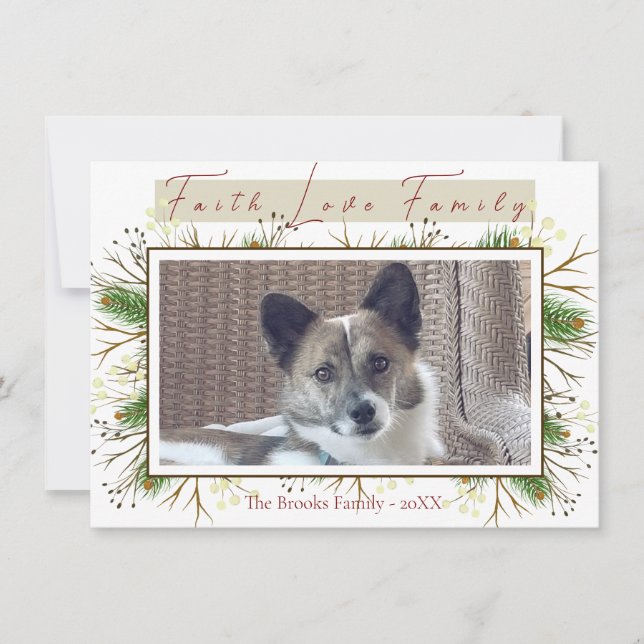 Cartão De Festividades Faith Love Família Festivo Pine Branch Natal (Frente)
