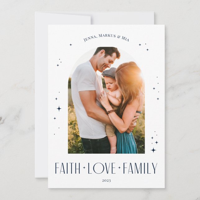 Cartão De Festividades Faith Love Family Modern Arch Blue (Frente)