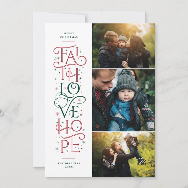 Cartão De Festividades Faith Love Hope Multi Photo Holiday Card (Frente)