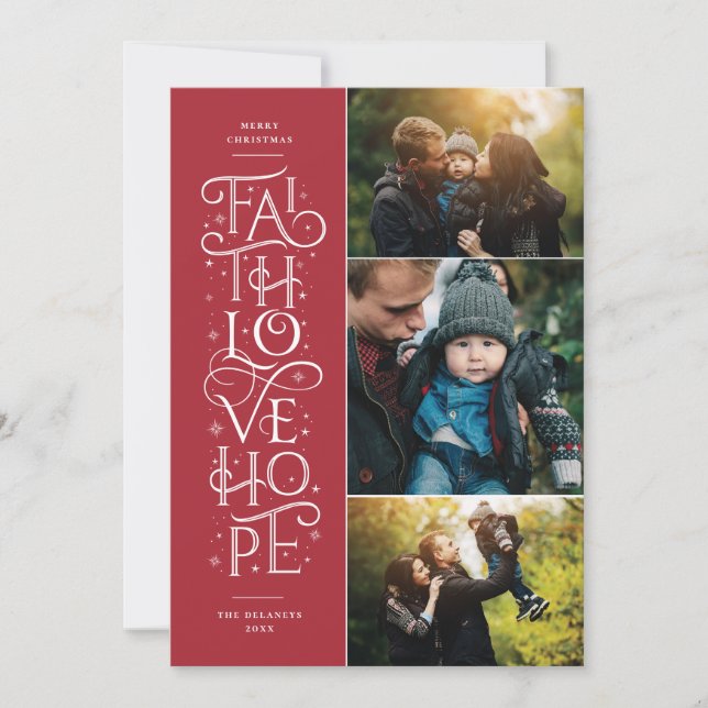 Cartão De Festividades Faith Love Hope Multi Photo Holiday Card (Frente)