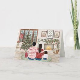 Cartão De Festividades Família Aconchegante de 3 Bebês, Natal Fireside Fa