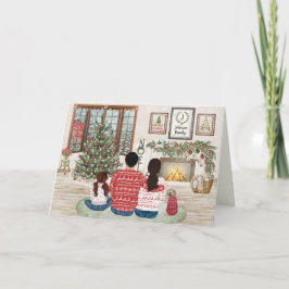 Cartão De Festividades Família Aconchegante de 3 Meninas, Natal Fireside 