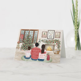 Cartão De Festividades Família Aconchegante de 3 Meninos, Natal Fireside 