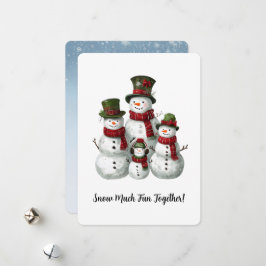 Cartão De Festividades Família Adorável de Homem de Neve em Chapéus e Esc