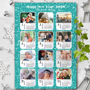 Cartão De Festividades Família Calendar 2026 12 Colagem Fotográfica Azul