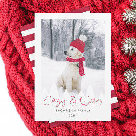 Cartão De Festividades Família Cozy & Warm & Pet Photo Winter Hat & Scarf