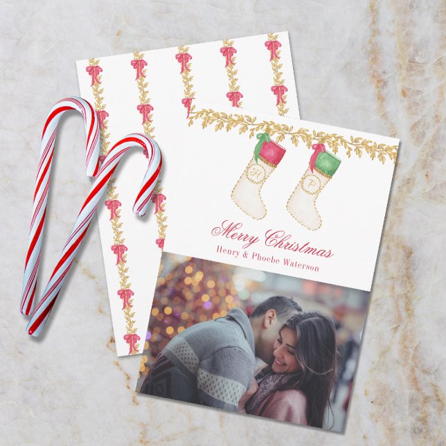 Cartão De Festividades Família de 2 - Foto das bolsas de monograma com aq (Criador carregado)