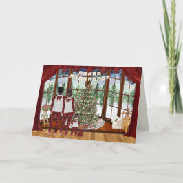 Cartão De Festividades Família de 3 Bebê Cabine Natal Manhã