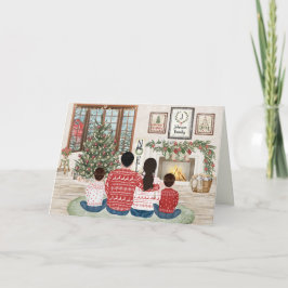 Cartão De Festividades Família de 4 Dois Meninos, Natal Fireside Família