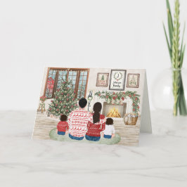 Cartão De Festividades Família de 4 Gêmeos, Natal Fireside Family 