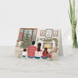 Cartão De Festividades Família de 4 Menina Bebê, Natal Fireside Family