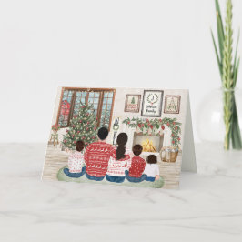 Cartão De Festividades Família de 5 Bebê Dois Meninos, Natal Fireside Fam