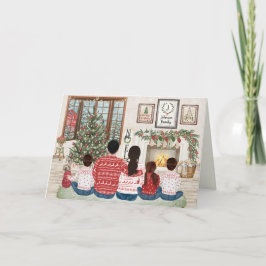 Cartão De Festividades Família de 5 Menina Dois Meninos, Natal Família ao
