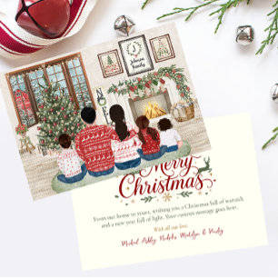 Cartão De Festividades Família de 5 Menina Menino, Natal Fireside Família