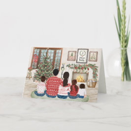 Cartão De Festividades Família de 5 Menina Menino, Natal Fireside Família