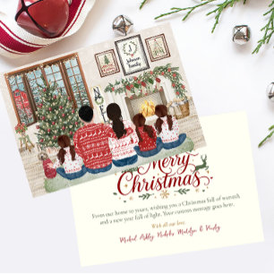 Cartão De Festividades Família de 5 Três Meninas, Natal Fireside Family