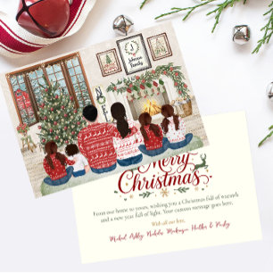 Cartão De Festividades Família de 6 Bebê Três Meninas, Natal Família à Be