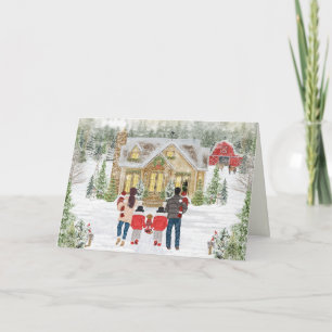 Cartão De Festividades Família de 6 Gêmeos & Meninas, Chalé de Natal Neva