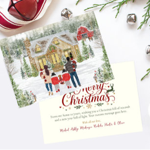 Cartão De Festividades Família de 6 Gêmeos & Meninas, Chalé de Natal Neva