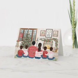 Cartão De Festividades Família de 6 Quatro Meninos, Natal Fireside Family