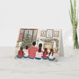 Cartão De Festividades Família de 6 Três Meninas, Menino, Natal em Famíli