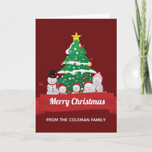 Cartão De Festividades Família de Boneco de Neve Natal Feliz Personalizad