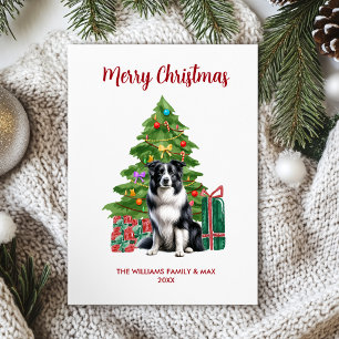 Cartão De Festividades Família de Cachorro Border Collie Fofo no Natal