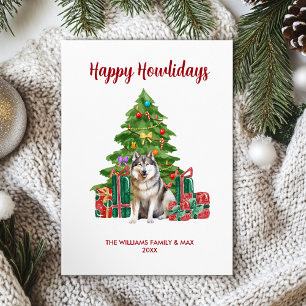 Cartão De Festividades Família de Cachorro Malamute Natal