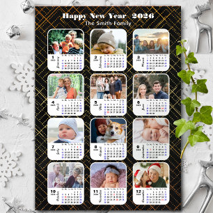 Cartão De Festividades Família de Calendários 2026 12 Colagem de Fotos Mo