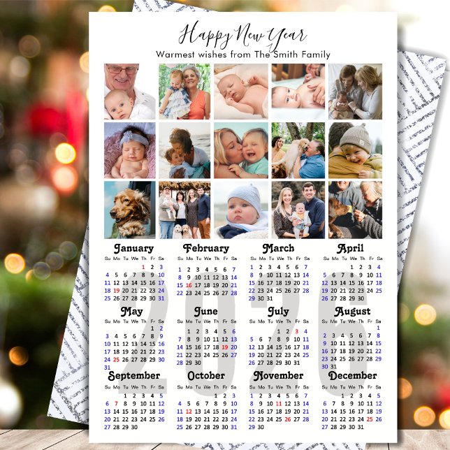 Cartão De Festividades Família de Calendários 2026 15 Colagem de Fotos Pr (Criador carregado)
