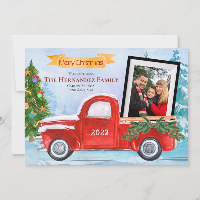 Cartão De Festividades Família de Caminhões Vermelhos Bonitos 2 Foto Nata (Frente)