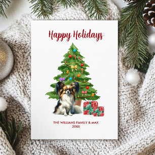 Cartão De Festividades Família de Cão Papillon Fofa no Natal