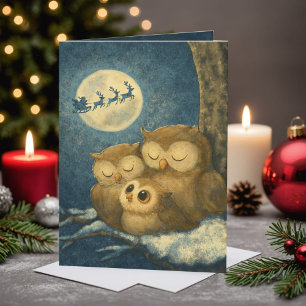 Cartão De Festividades Família de Coruja Caprichosa Natal Noite de Invern