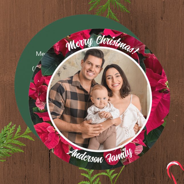 Cartão De Festividades Família de Fotografias Personalizadas de Poinsetti (Criador carregado)