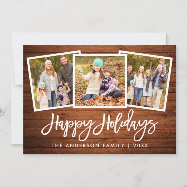 Cartão De Festividades Família de Fotos Rustic Wood 3 (Frente)