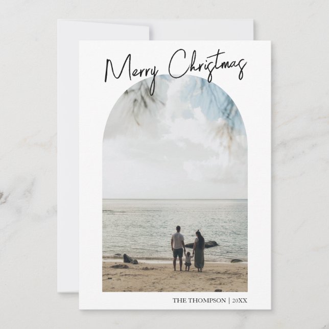 Cartão De Festividades Família de Fotos Simples de Arch de Natal (Frente)