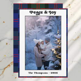 Cartão De Festividades Família de Gingham Plaid Paz e Alegria Foto de Nat