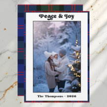 Família de Gingham Xadrez Natal Foto Paz & Alegria