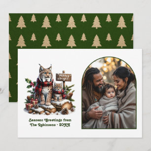 Cartão De Festividades Família de Linces da Floresta Natal Alegre e Brilh