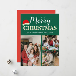 Cartão De Festividades Família de Natal com 3 fotos modernas e elegantes