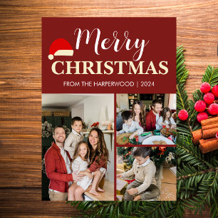 Cartão De Festividades Família de Natal Simples Elegante moderna com 3 fo