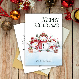 Cartão De Festividades Família de Neve Cute de Aquarela Feliz Natal